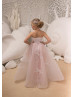 Beaded Blush Pink Lace Tulle Corset Back Flower Girl Dress Beaded Blush Pink Lace Tulle Corset Back Flower Girl Dress